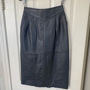 American Vintage Dark Gray Leather Midi Skirt